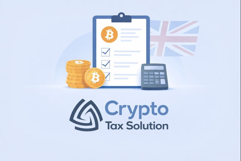 UK crypto tax explained with a calm illustration showing digital assets, HMRC compliance, and organised financial records